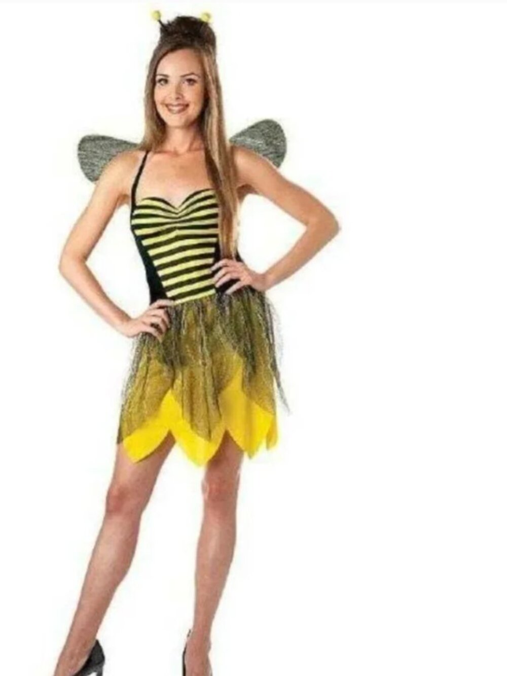 Bumble Bee Halloween Costume 8/10 Yellow Black 3 Pc Dress Wings Party Womens